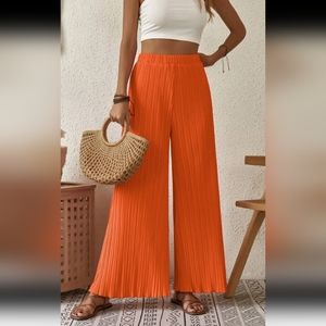 New Shein pleated wide leg orange pants, size L
